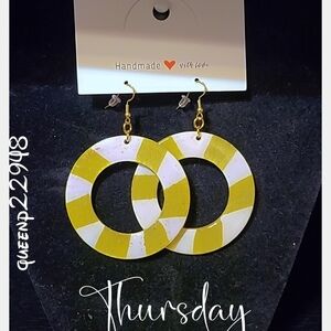 Handmade Gold and White Hoop Earrings